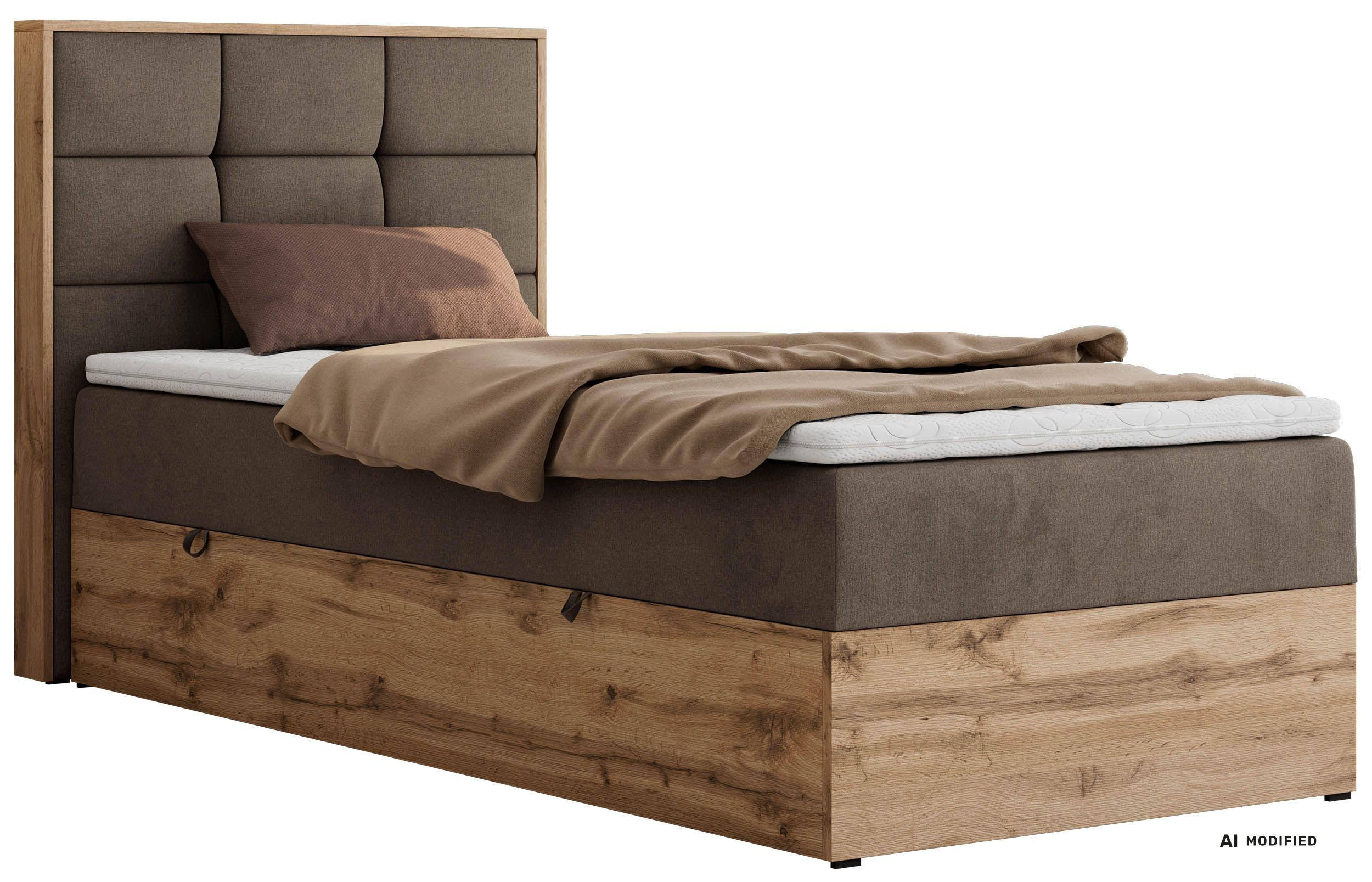 BOXBETT ALBERO 1 90/200 - Braun Velvet - Topper T25 - H3 - Links - Schwarz/Braun, Kunststoff/Textil (90/200cm) - MKS