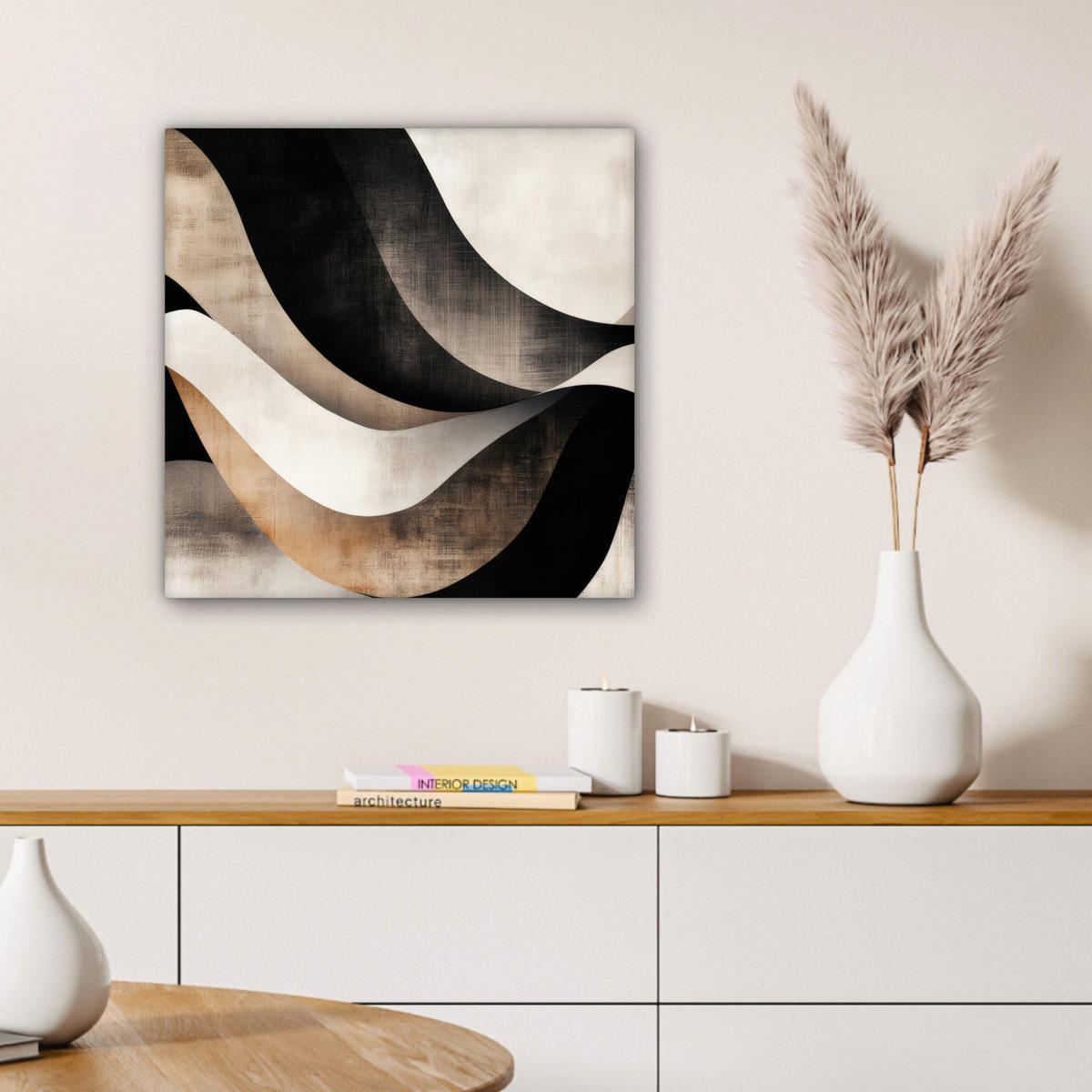 LEINWANDBILD Abstrakt - Wellen - Schwarz - Verwittert 50x50 cm - Trüffeleichefarben, Textil (50/50cm) - MuchoWow