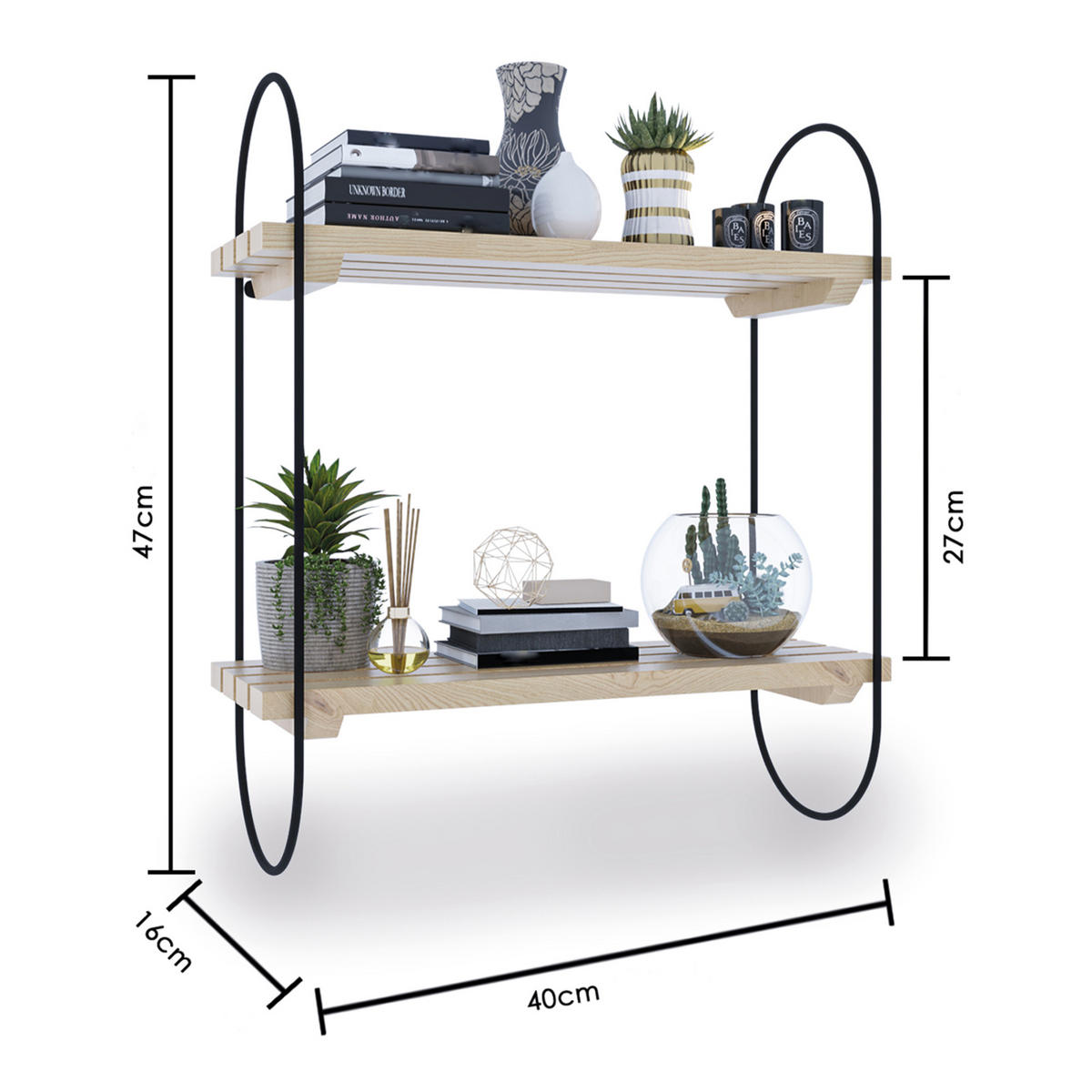 WANDREGAL Oulu - Naturfarben, Holz/Metall (16/47/40cm) - [en.casa]