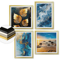 WANDBILDER 4er Set - 50x50 cm & 40x60 cm Goldrahmen - Bilder mit blau-goldenen Mustern - Goldfarben, Kunststoff (50/50cm) - ArtPrintCave