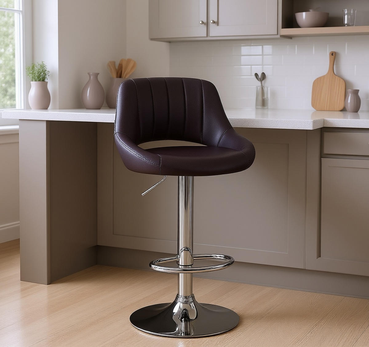 BARHOCKER Milos Kunstleder chrom braun - Chromfarben/Braun, Kunststoff/Metall (47/106/48cm) - TPFLiving