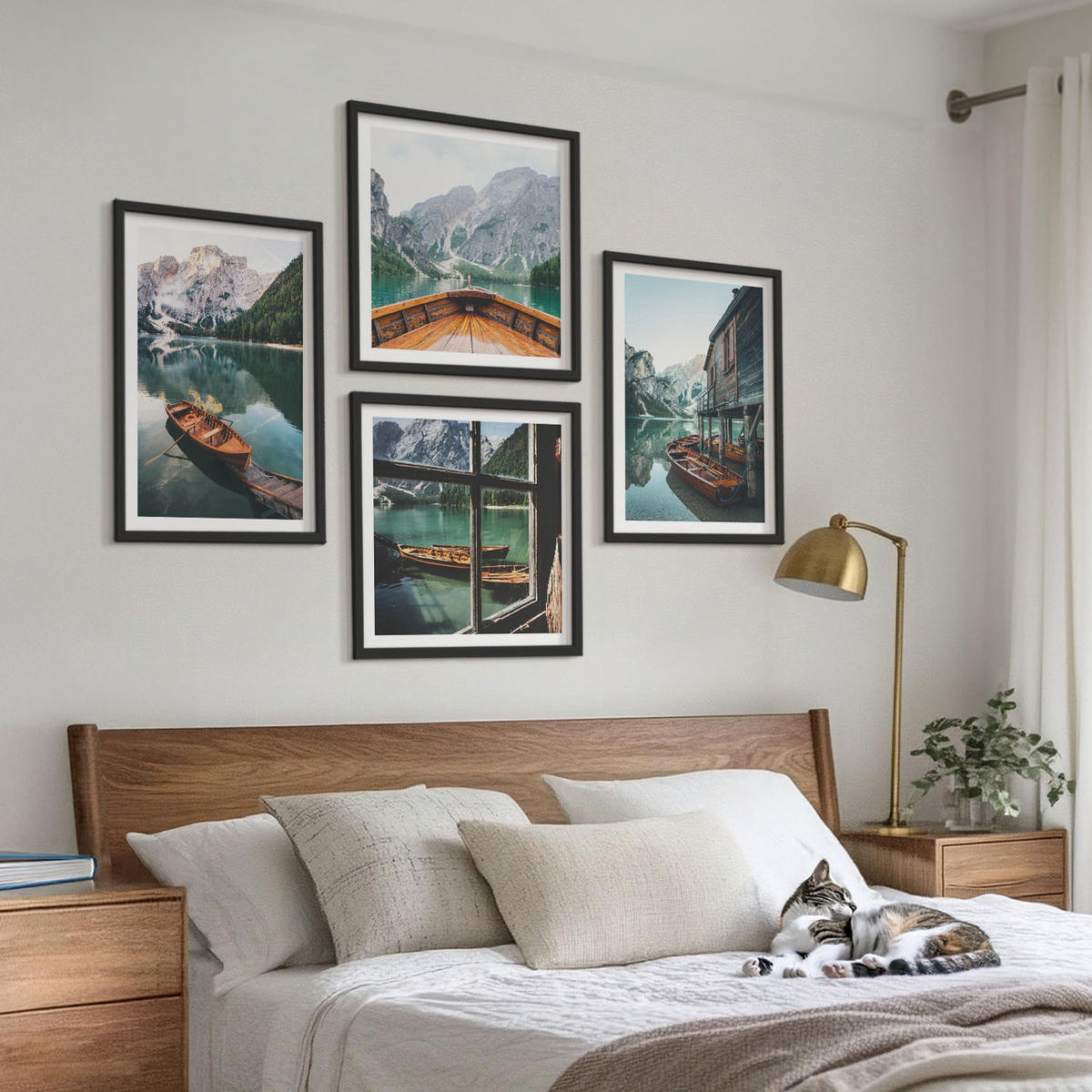 BILDER SET 4er Set - 50x50 cm & 40x60 cm Schwarzer Rahmen - Haus am Bergsee Łódź - Schwarz, Kunststoff (50/50cm) - TULUP