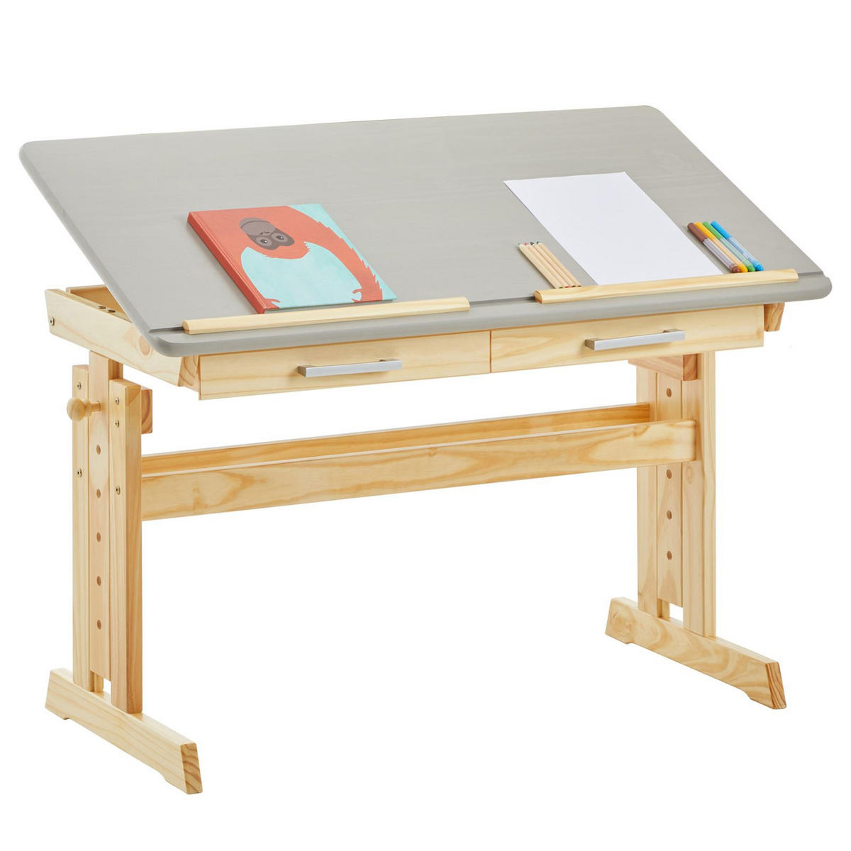 KINDERSCHREIBTISCH OLIVIA - Naturfarben/Grau, Holz (109/130/55cm) - IDIMEX