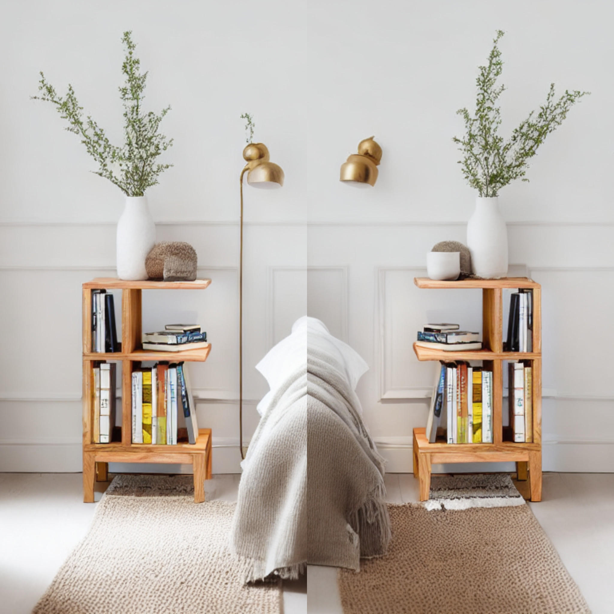 NACHTTISCH Celine 2er Set, Eiche, 37,5/37,5/65 cm - Beige, Holz (37.5/65/37.5cm) - WOODEK