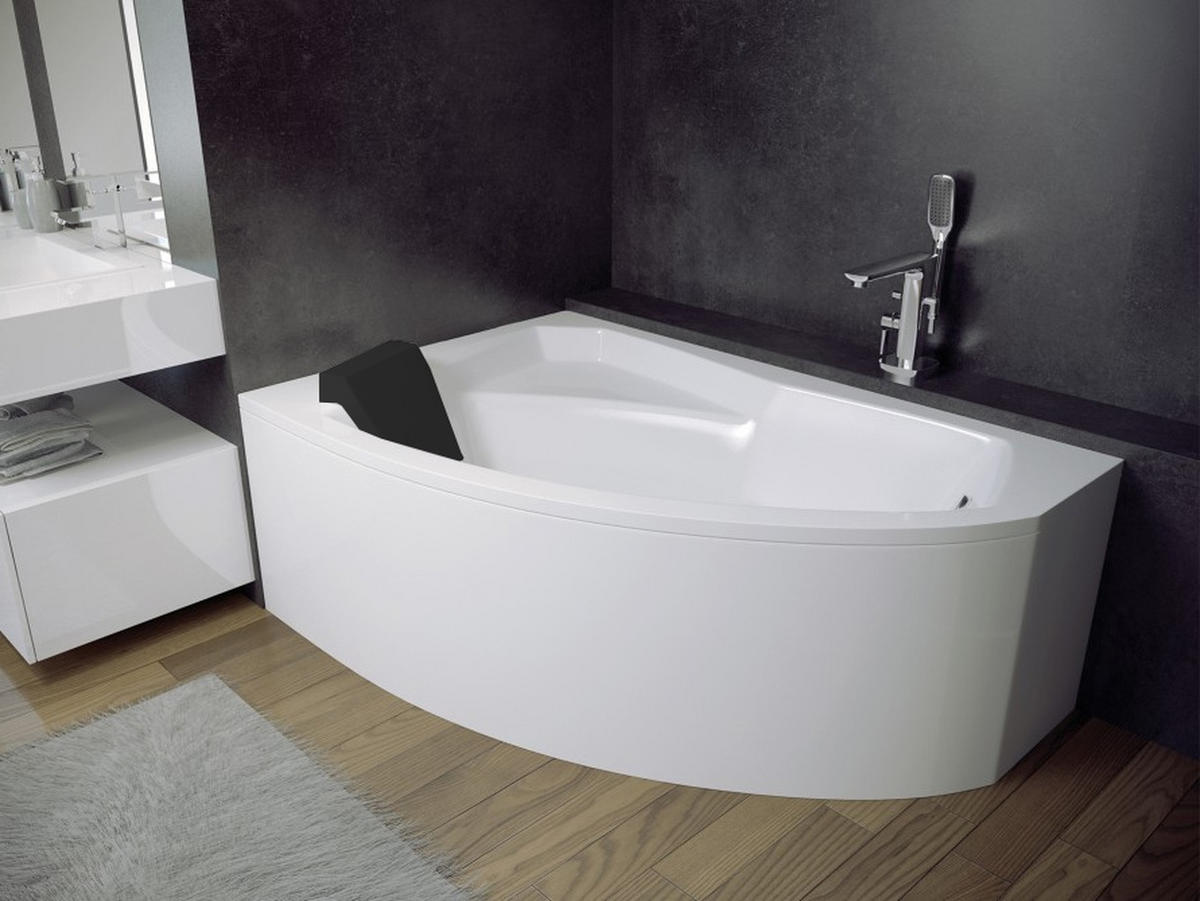 BADEWANNE Eckwanne RIMA 170/110 Links mit schwarzer Kopfstützen Ablauf Füße - Weiß, Kunststoff (110/58.5/170cm) - bad land