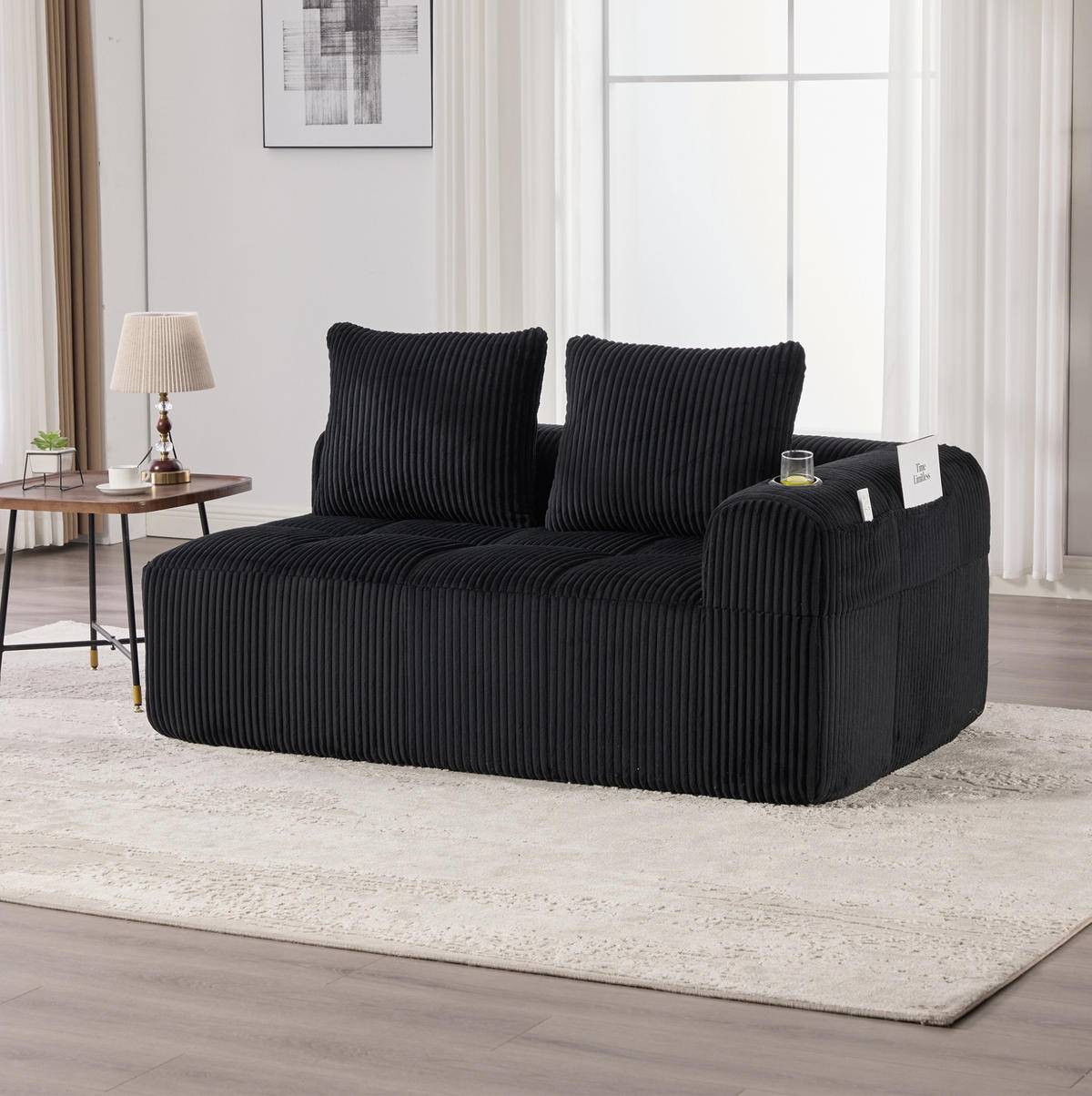 2-SITZER 158/93/61 cm Schwarz aus Cord mit Seitenfächern und Becherhaltern - Schwarz, Textil (93/61/158cm) - OKMYHOME