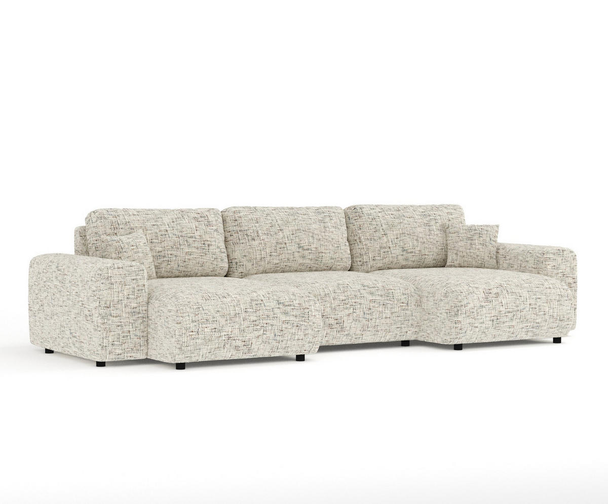 PANORAMASOFA Zanzibar Beige Webstoff - Beige/Schwarz, Holz/Holzwerkstoff (325/79/144cm) - Maison de Reve