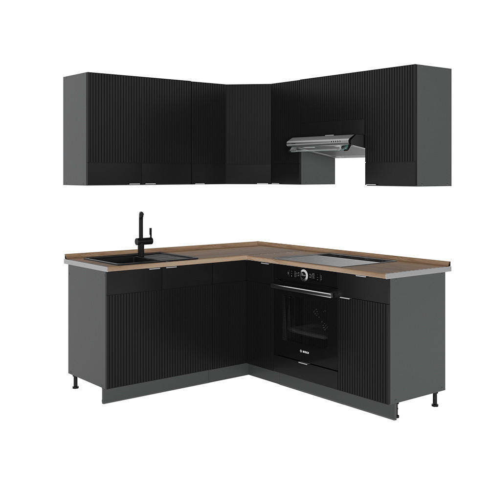 ECKKÜCHE Fame-Line, Schwarz gestreift/Anthrazit, 160 x 190 cm, AP Eiche - Anthrazit/Schwarz, Holzwerkstoff (190/81.6/60cm) - Vicco