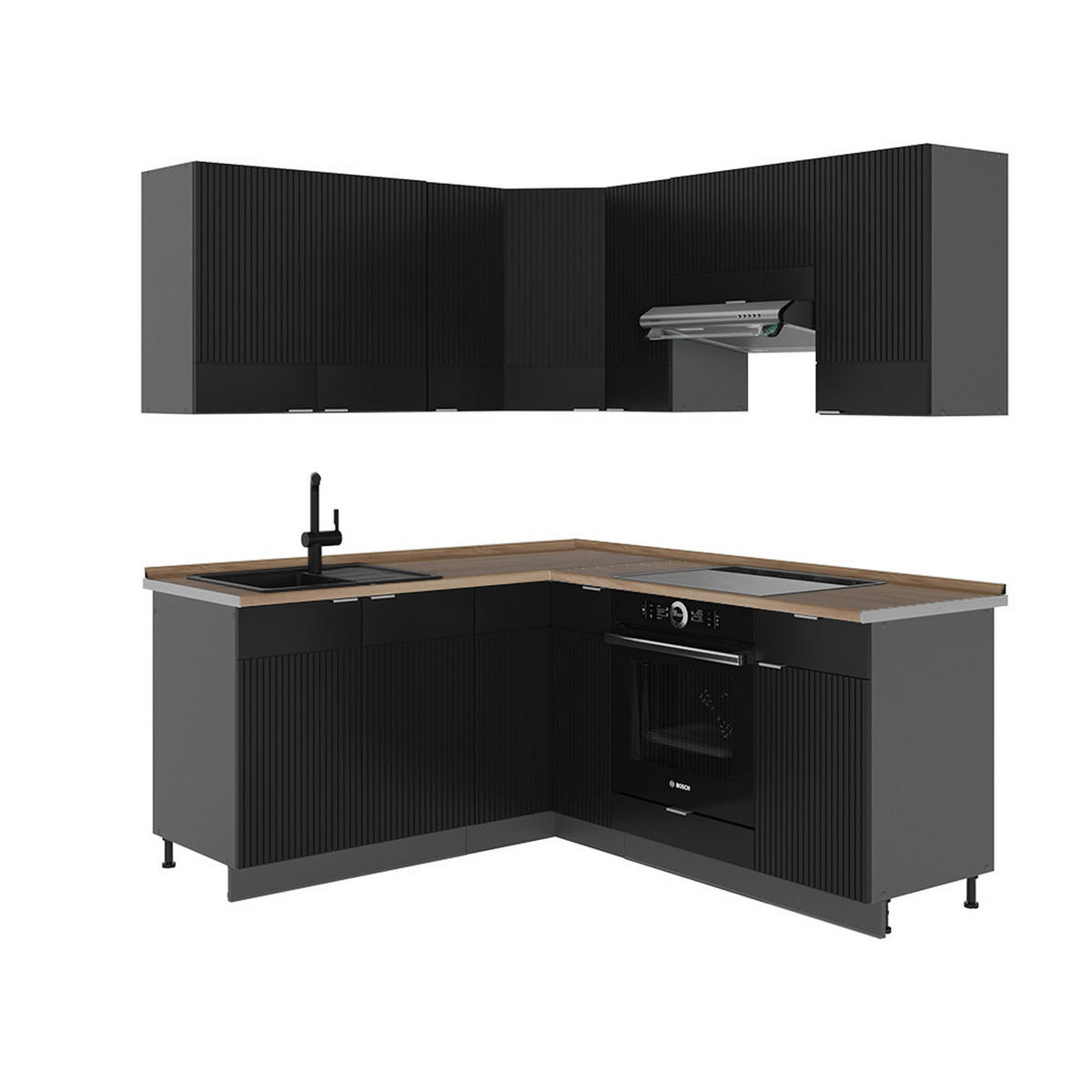 ECKKÜCHE Fame-Line, Schwarz gestreift/Anthrazit, 160 x 190 cm, AP Eiche - Anthrazit/Schwarz, Holzwerkstoff (190/81.6/60cm) - Vicco