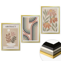 WANDBILDER 3er Set - 40x60 cm Goldrahmen - Abstrakte Pflanzen in Pastellfarben - Goldfarben, Kunststoff (40/60cm) - ArtPrintCave