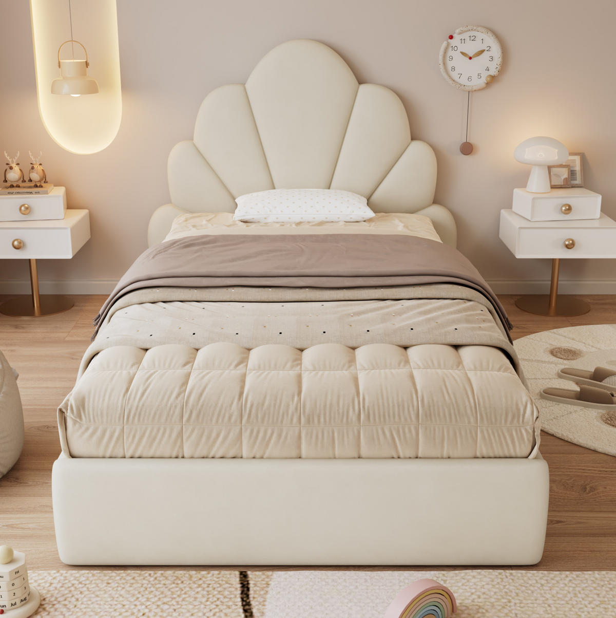 POLSTERBETT 90x200 cm Samt Beige Einzelbett - Beige, Metall (90/200cm) - Meubliv