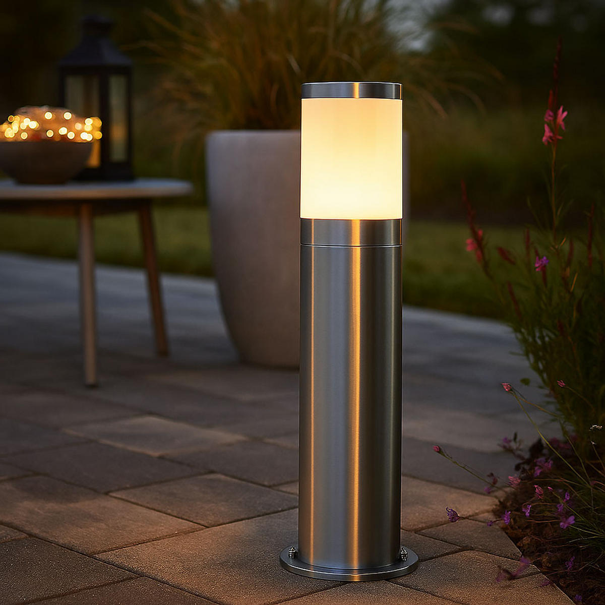 STEHLEUCHTE Edelstahl Silber opal - Silberfarben, Metall (10.2/10.2/50cm) - Globo Lighting