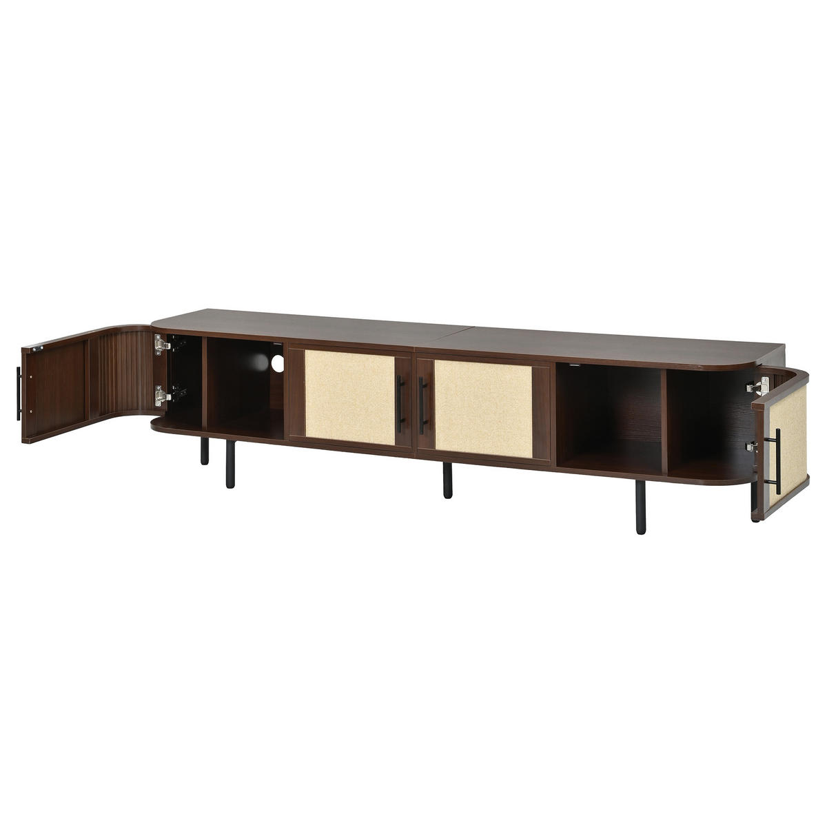 TV-LOWBOARD 180 x 40 x 45 cm aus MDF, Rattanoptik, 4 Türen, Metallfüße, Walnuss - Walnussfarben, Holzwerkstoff (180/45/40cm)