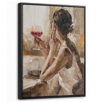 LEINWAND Bilder mit Rahmen - Ölgemälde - Frau - Wein - 30x40 - Hellbraun, Textil (30/40cm) - MuchoWow