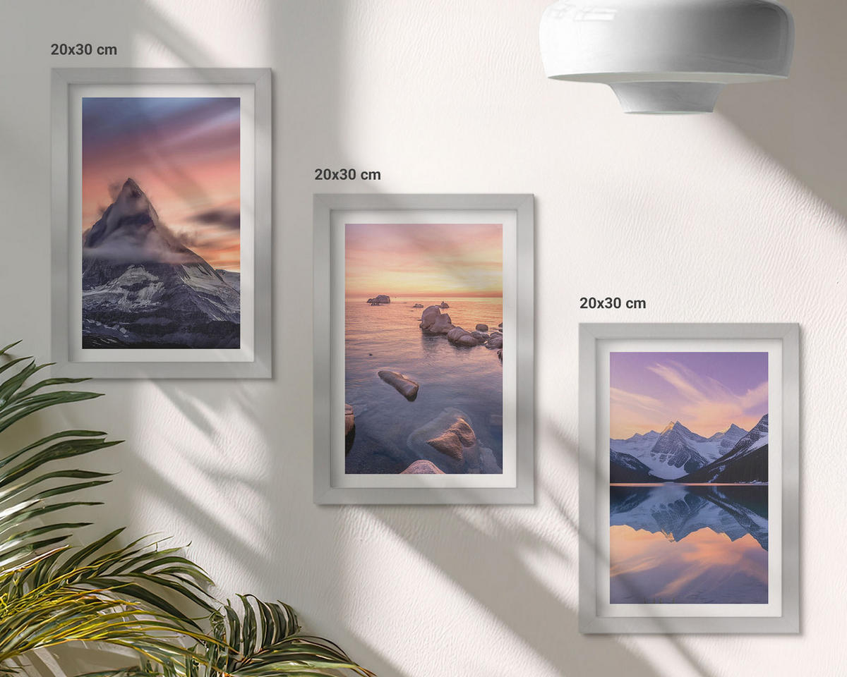 BILDER SET 3er Set - 20x30 cm Silberner Rahmen - Berglandschaft, See, Westen - Silberfarben, Kunststoff (20/30cm) - TULUP