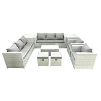 GARTENGARNITUR mit 3-SITZER SOFA,COUCHTISCH Polyrattan Hellgrau-Mix 10-Sitzer - Hellgrau/Grau, Glas/Kunststoff - Fimous
