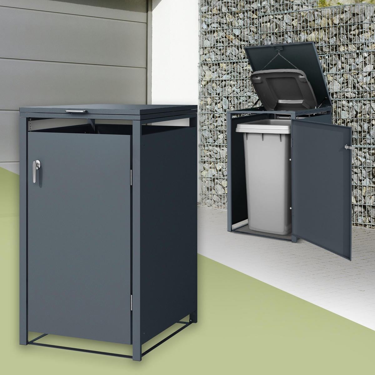 MÜLLTONNENBOX 1er Anthrazit - Anthrazit, Metall (80/116.3/68cm) - ML-DESIGN