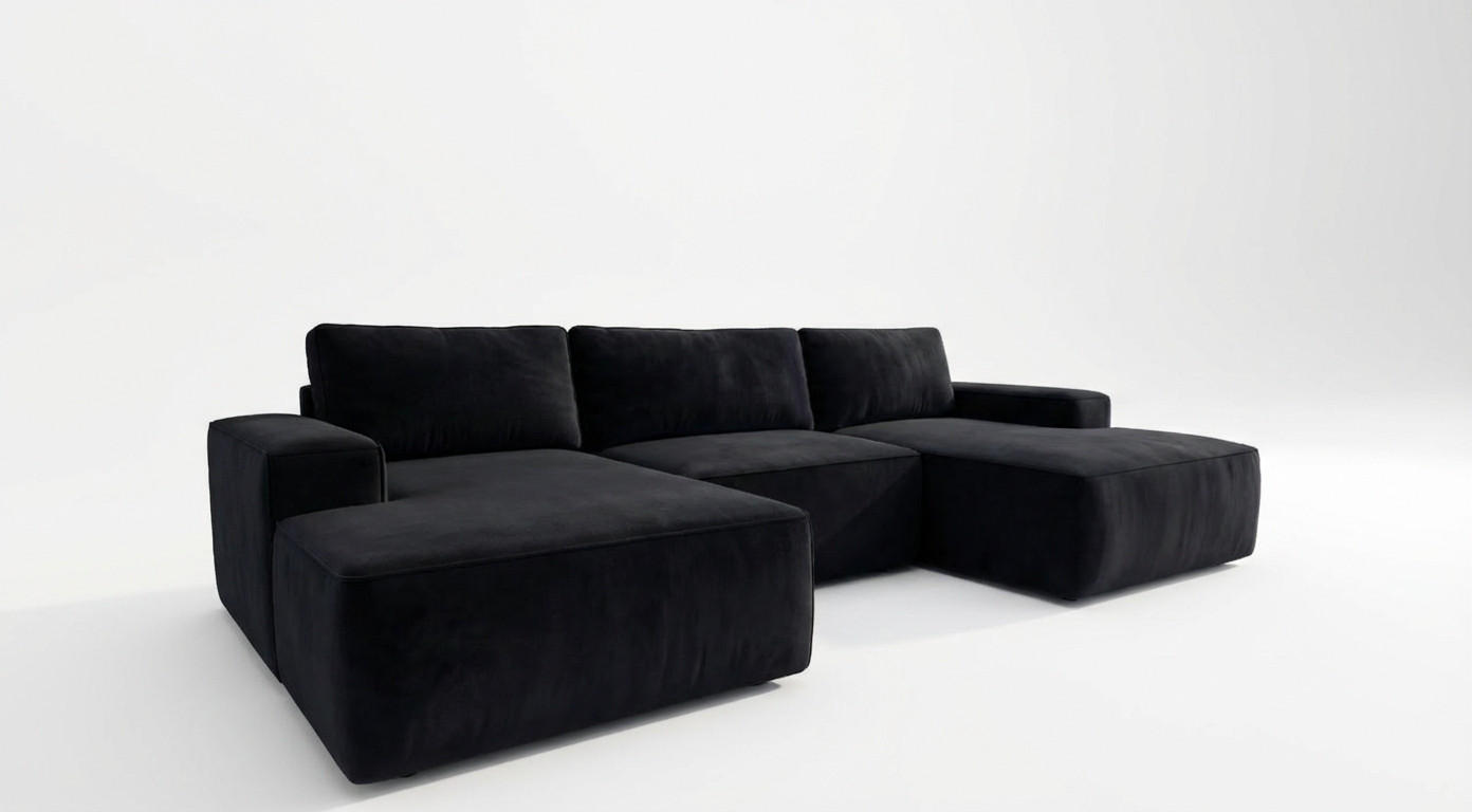 ECKSOFA EINAR 362 cm x 170 cm – Stoff: VELUTTO Schwarz 20 Farbe: Schwarz - Schwarz, Textil (362/170cm) - A&J MöbelLand