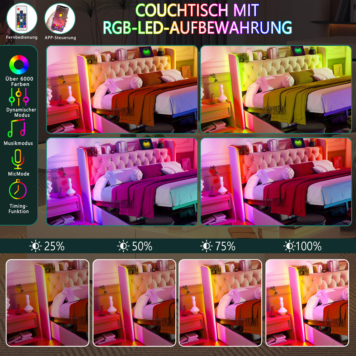 POLSTERBETT 160x200 mit LED, USB & Stauraum, Kunstleder, beige - Beige, Metall (160/200cm)