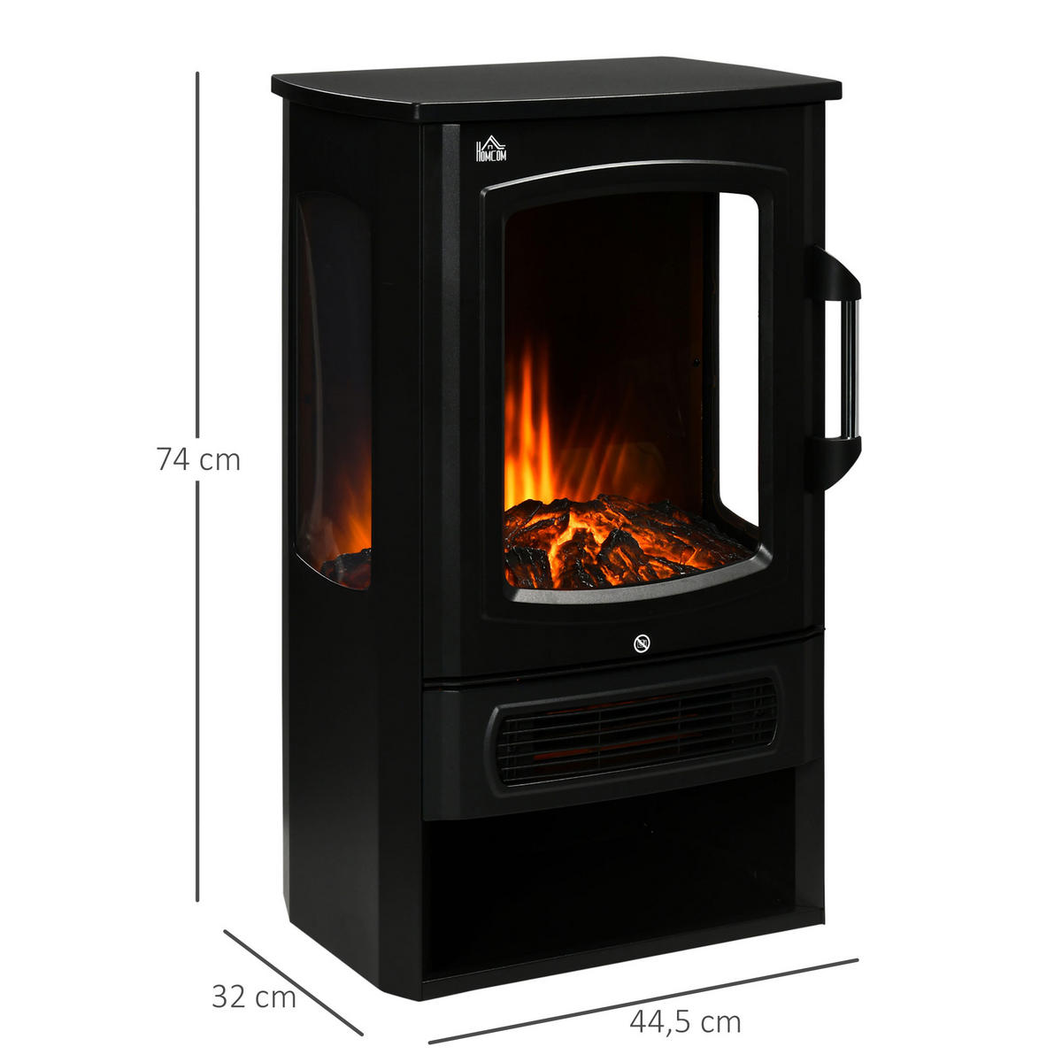 ELEKTROKAMIN, 1000/2000W, mit 2 Heizstufen, Stahl, Schwarz, 44,5 x 32 x 74 cm - Schwarz, Metall (32/74/44.5cm) - HOMCOM