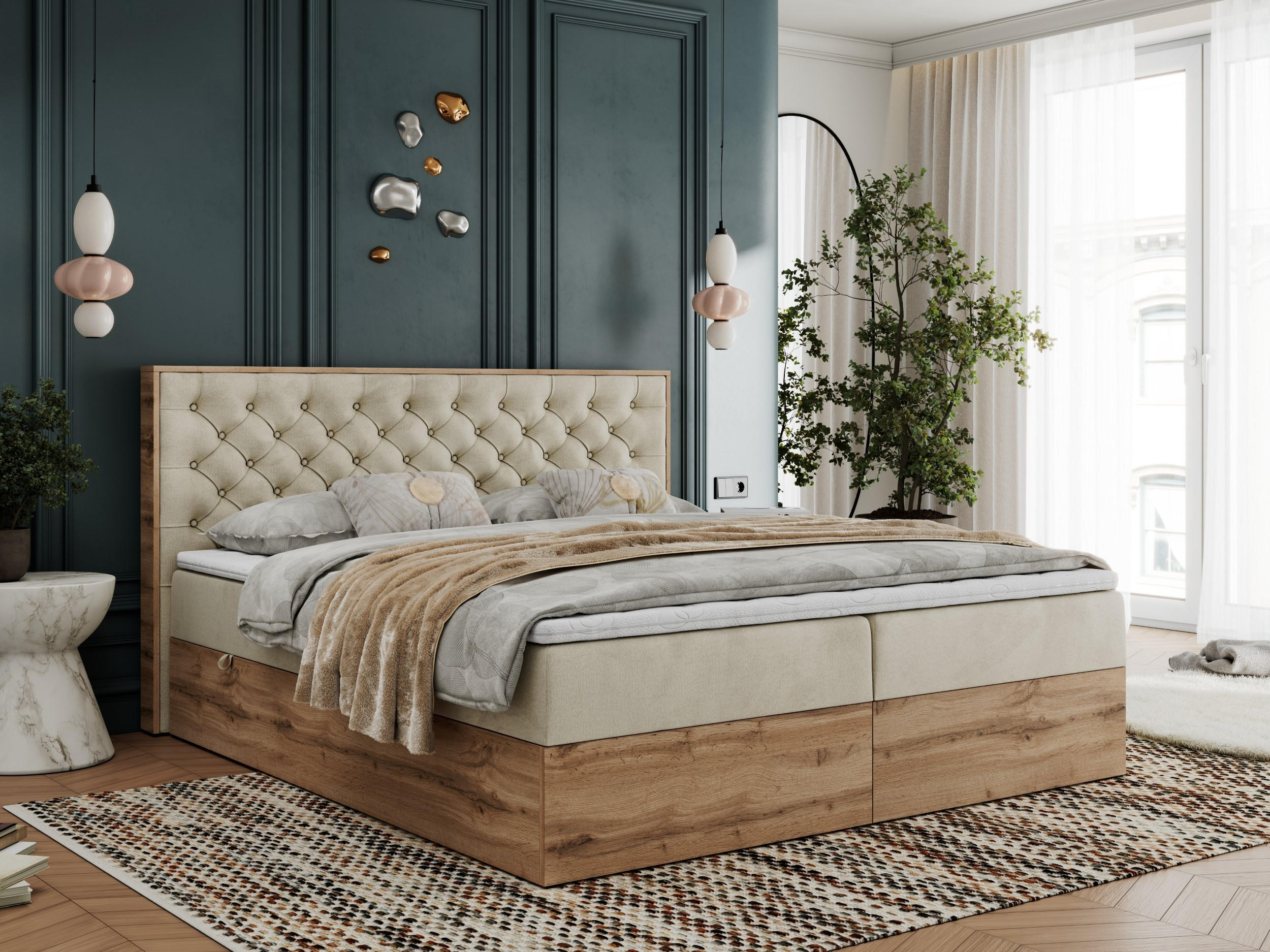 BOXBETT ALBERO 3 - 120/200 Beige Velvet - H3 - Beige, Holz/Textil (120/200cm) - MKS