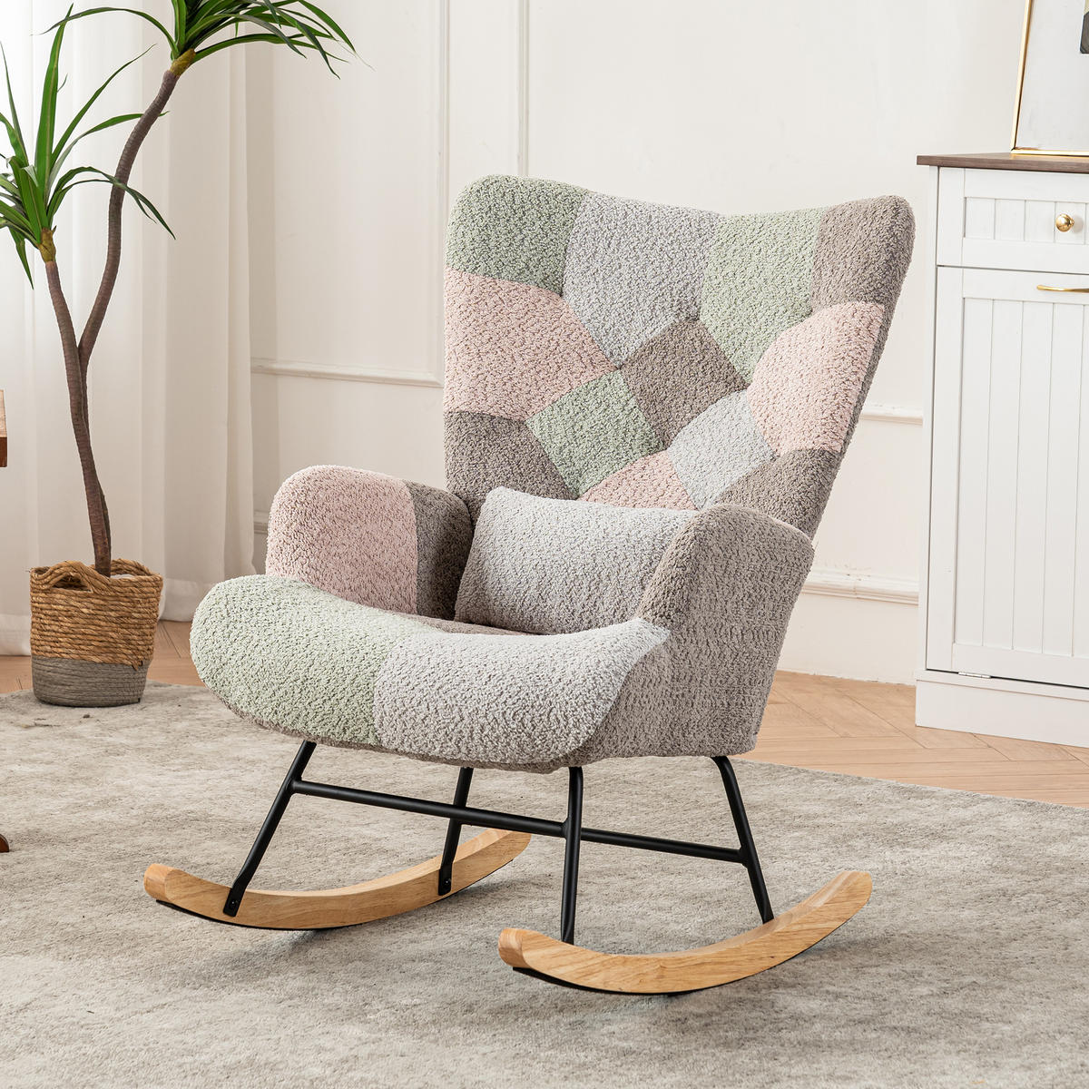 SCHAUKELSTUHL Mit Fußhocker Lendenkissen 93 cm - Multicolor, Textil (68/91/84cm) - EVRYAE