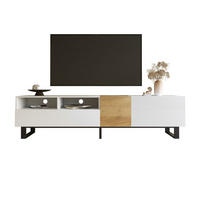 TV-LOWBOARD aus MDF 180x38x50 cm Weiß und Holzoptik mit 2 Schubladen und 2 Türen - Weiß, Holzwerkstoff (180/50/38cm) - IVMEU