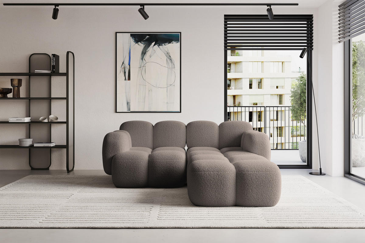 ECKSOFA modulares Sofa Rechts Miko-L1 214x205x75 Braun Bouclé - Dunkelbraun/Schwarz, Holzwerkstoff/Kunststoff (214/205cm) - ALTDECOR