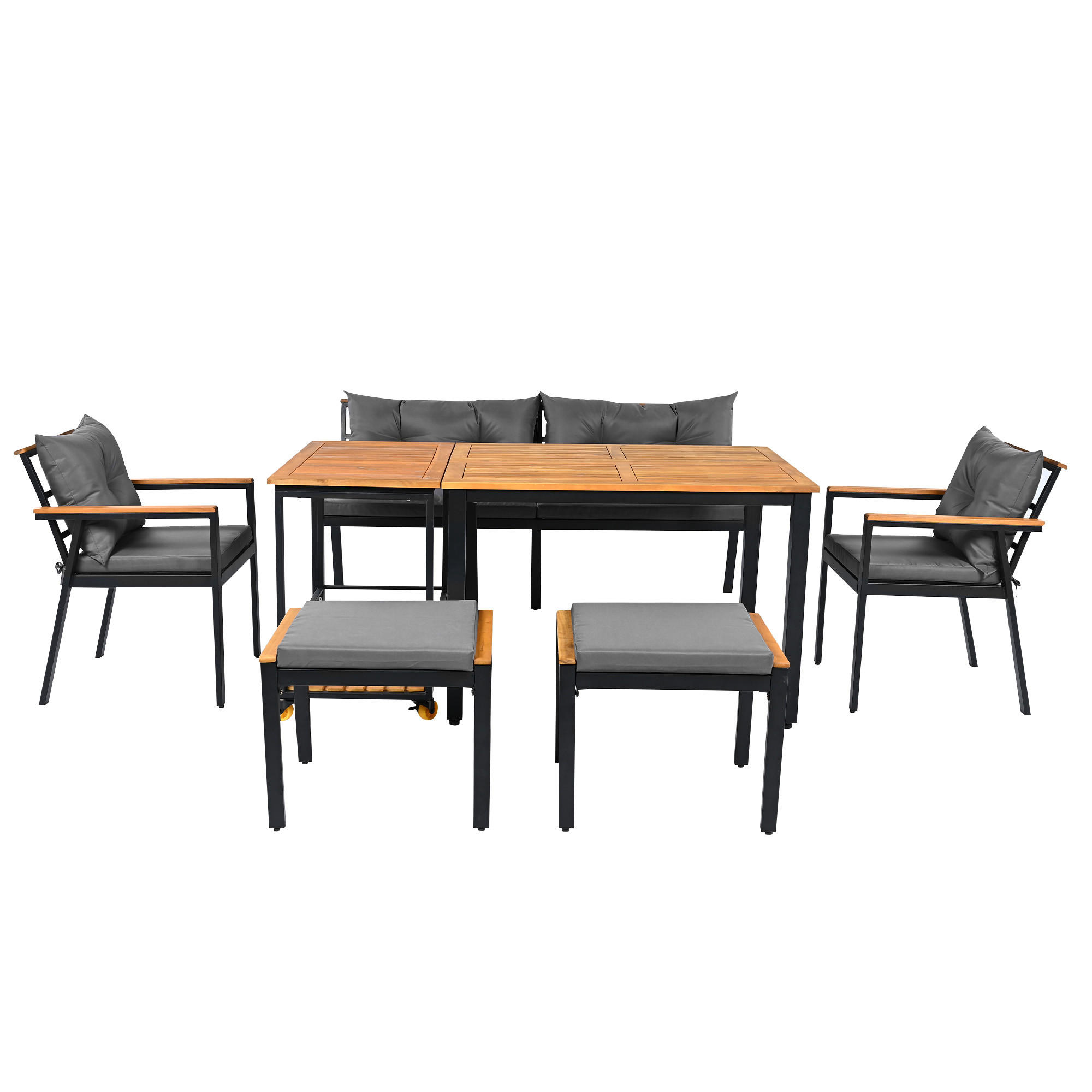 GARTEN-ESSGRUPPE 110/84/75 cm Schwarz/Grau/Natur aus Akazienholz, Stoff und Metall mit Servierwagen - Schwarz, Metall - OKWISH