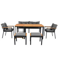 GARTEN-ESSGRUPPE 110/84/75 cm Schwarz/Grau/Natur aus Akazienholz, Stoff und Metall mit Servierwagen - Schwarz, Metall - OKWISH