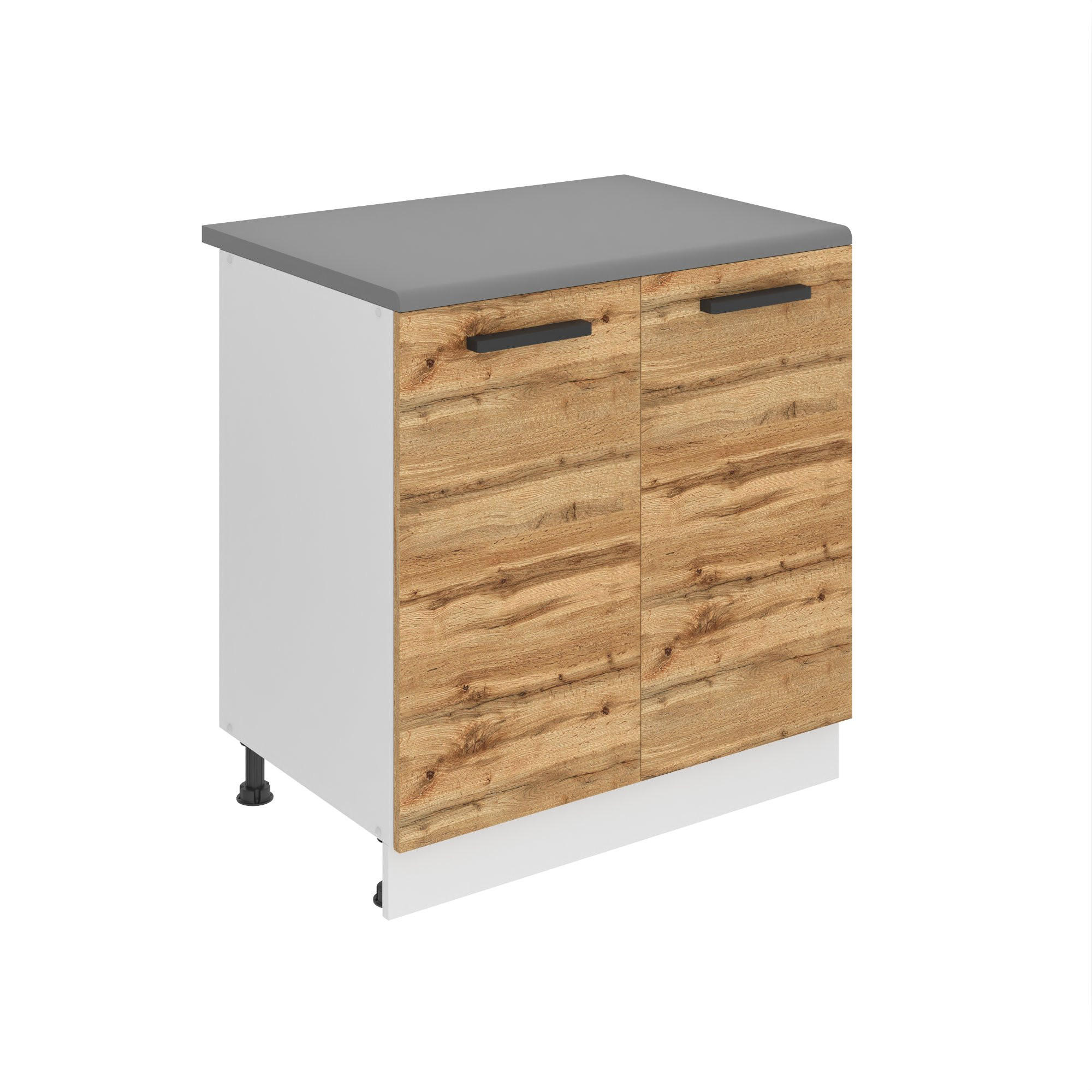 KÜCHENUNTERSCHRANK 80 cm SD, mit Arbeitsplatte, mit 2 Türen, Wotan-Eiche - Braun, Holz (80/85/51.6cm) - B BELINI GROUP