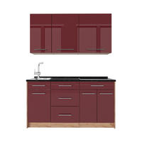 ENKELKÖK Fame-Line, Bordeaux högblank/Goldkraft ek, 150 cm, AP Antracit - Bordeaux/Honungsek, Träbaserade material (150/82/60cm) - Vicco