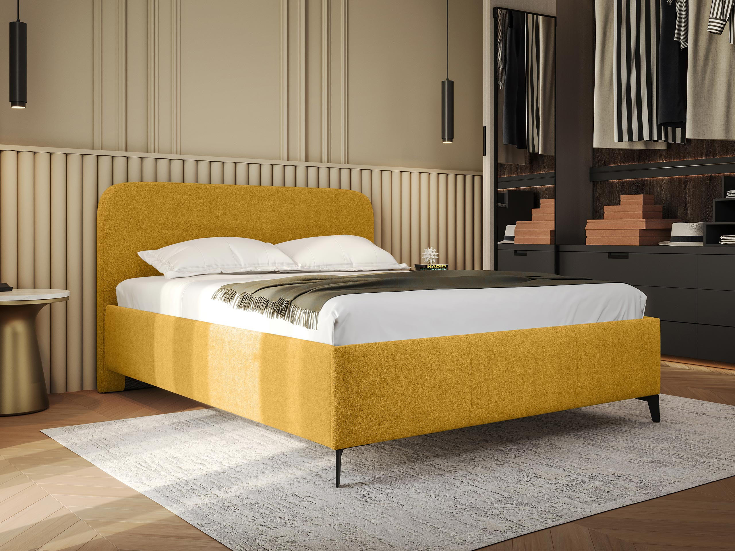 POLSTERBETT Holly - Gelb/Schwarz, Holz/Textil (160/200cm) - MIRJAN24