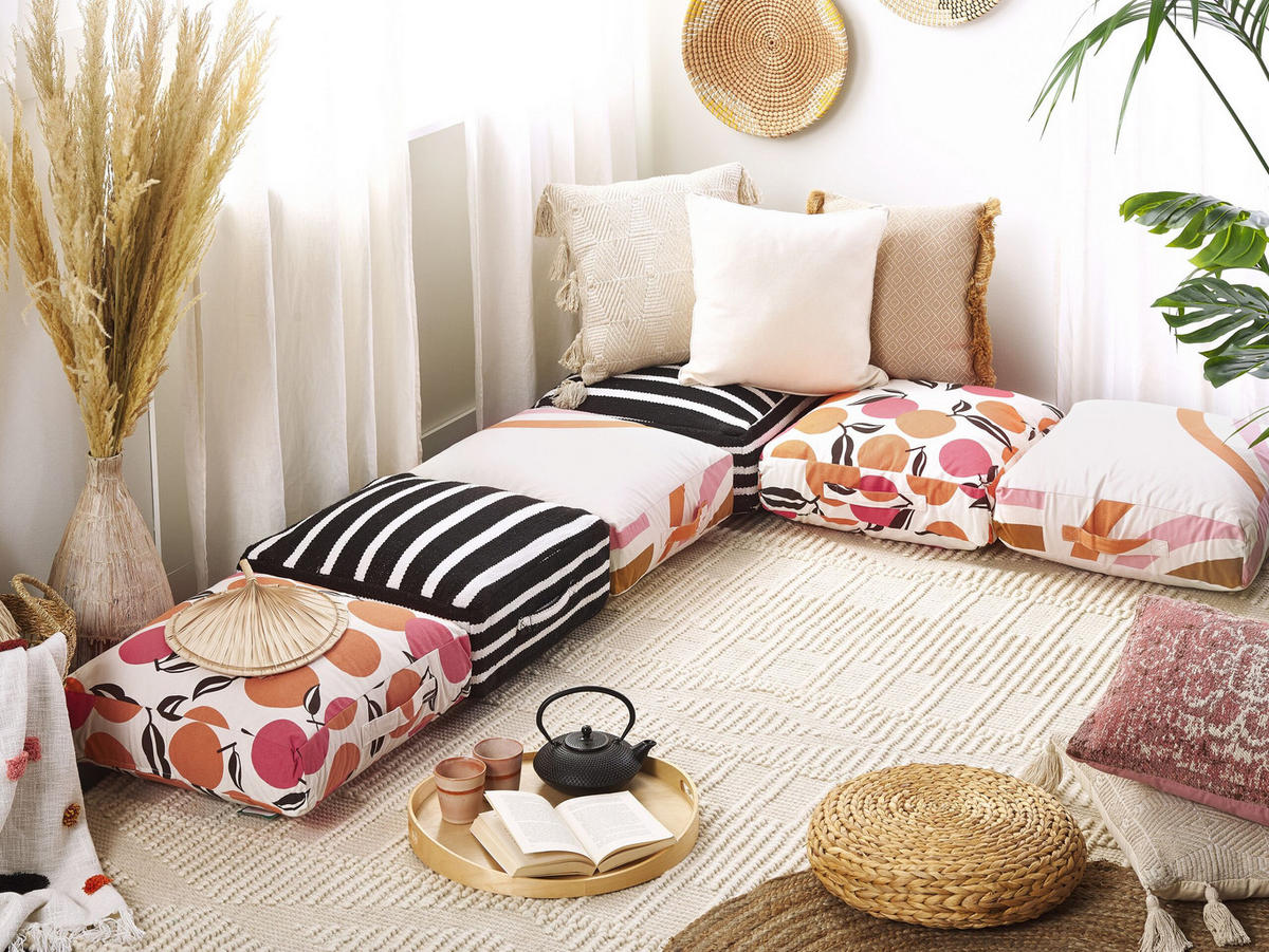 POUF Mellal 50/50/20 cm - Multicolor, Naturmaterialen/Textil (50/20/50cm) - Beliani