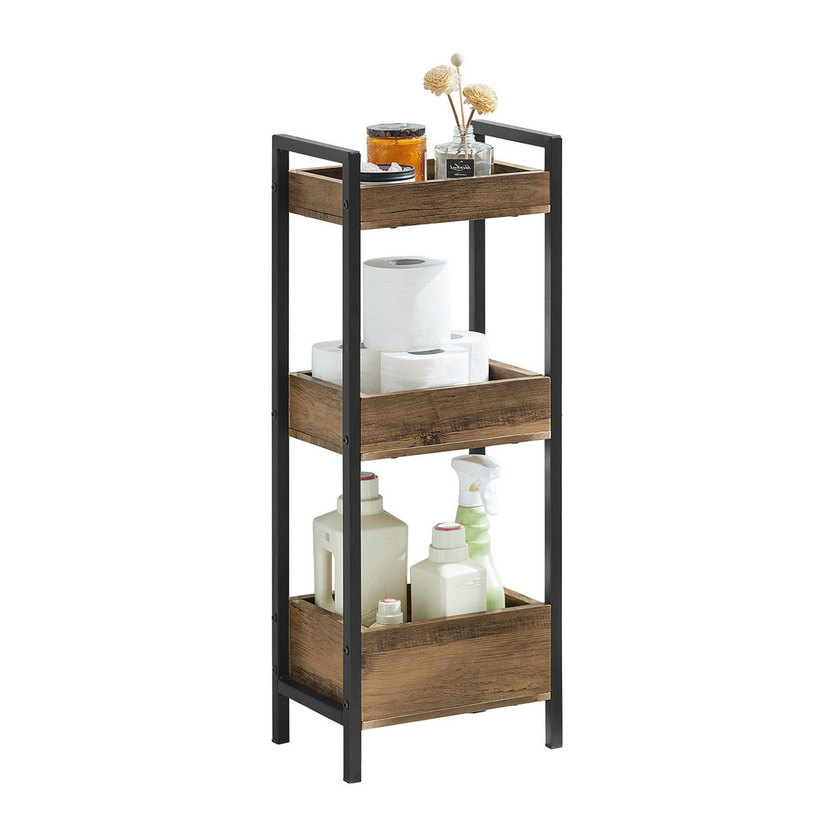 BADREGAL mit 3 Ablagefächern, bis 30kg Tragkraft, 28x74x20cm - Braun, Holzwerkstoff (28/74/20cm) - SoBuy