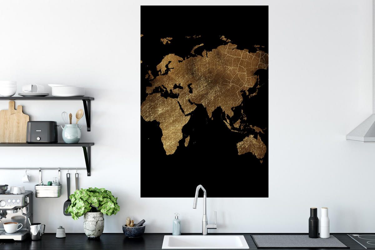 WANDTATTOO Weltkarte - Gold - Luxus - Erde - Schwarz 80x120 cm - Goldfarben, Kunststoff (80/120/0.1cm) - MuchoWow