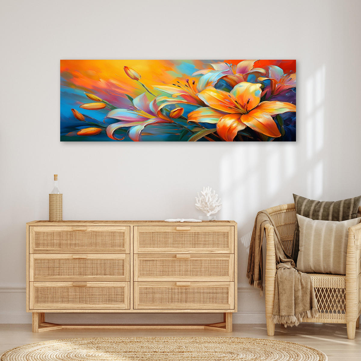 WANDBILD pastellfarbene lilien abstraktion - Multicolor, Textil (90/30cm) - Feeby