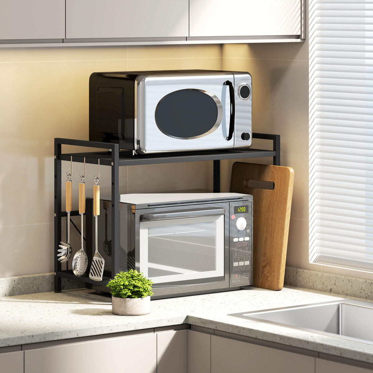 MIKROWELLENREGAL, Schwarz - Schwarz, Metall (32/47.5/64cm) - HOMCOM