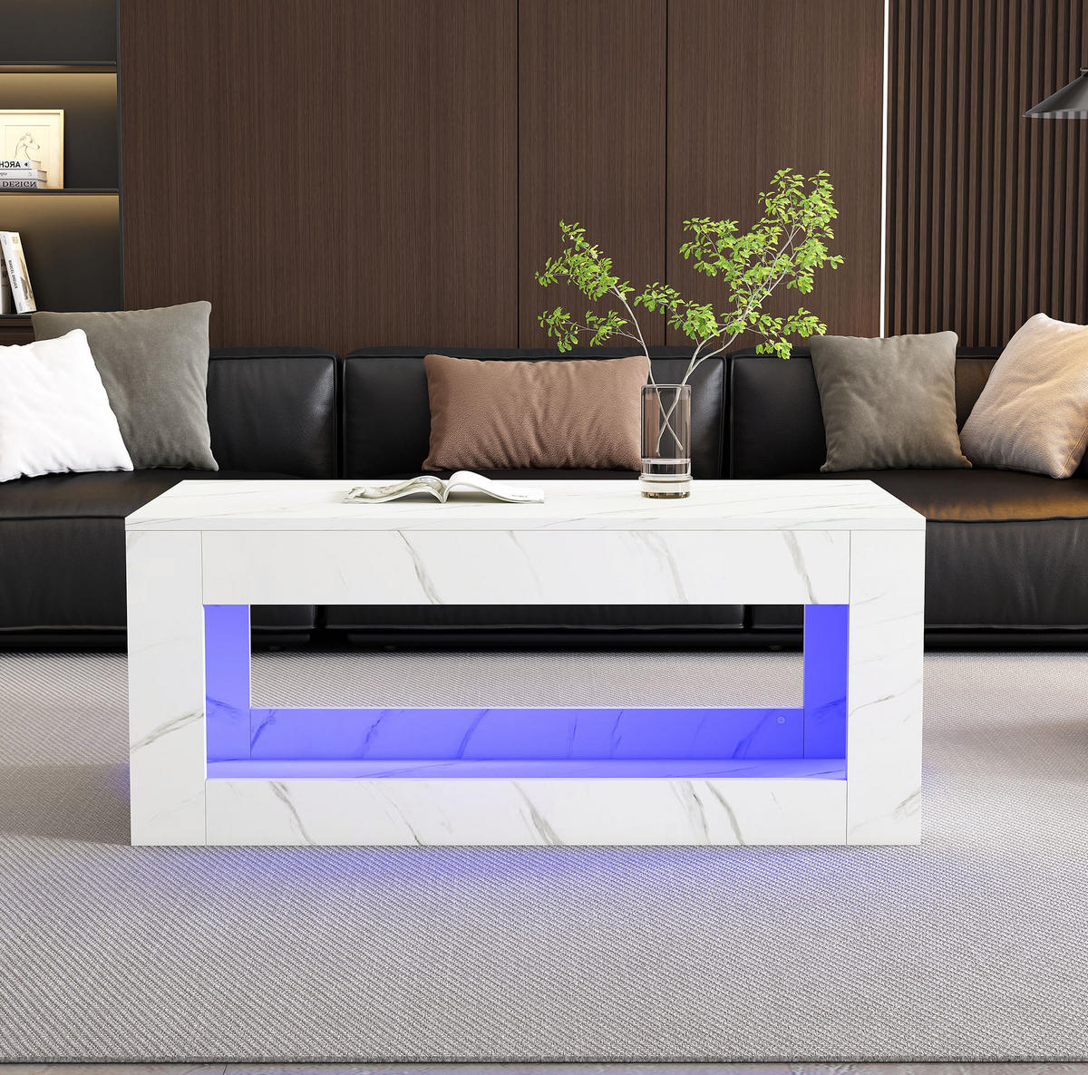 KONFERENČNÍ stolek LED, 100/50/50 cm, bílý, s vysokým leskem a úložným prostorem - bílá, kompozitní dřevo (100/50/50cm) - BEAOK