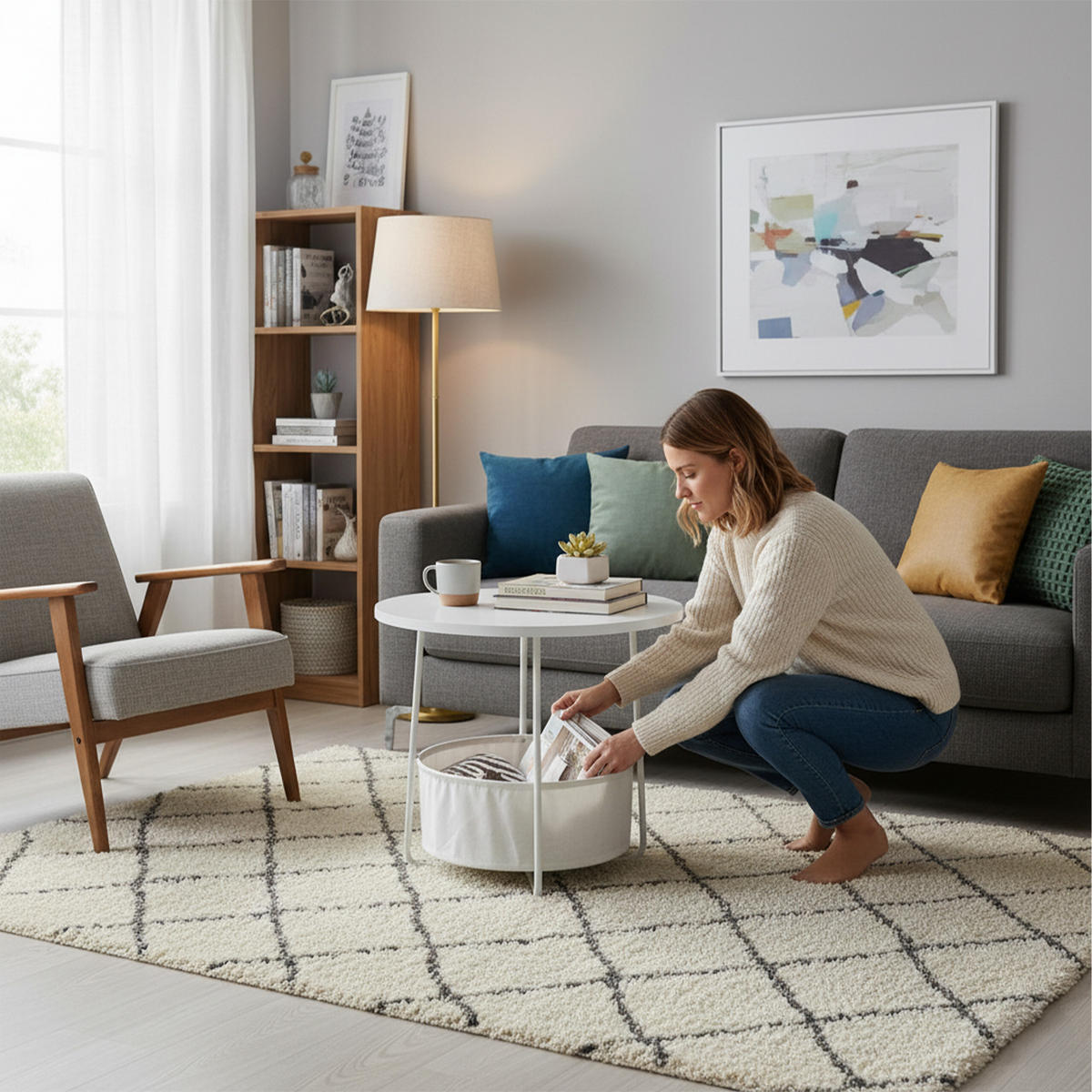 BEISTELLTISCH - Multicolor, Holzwerkstoff/Textil (45/45/50cm) - Relaxdays