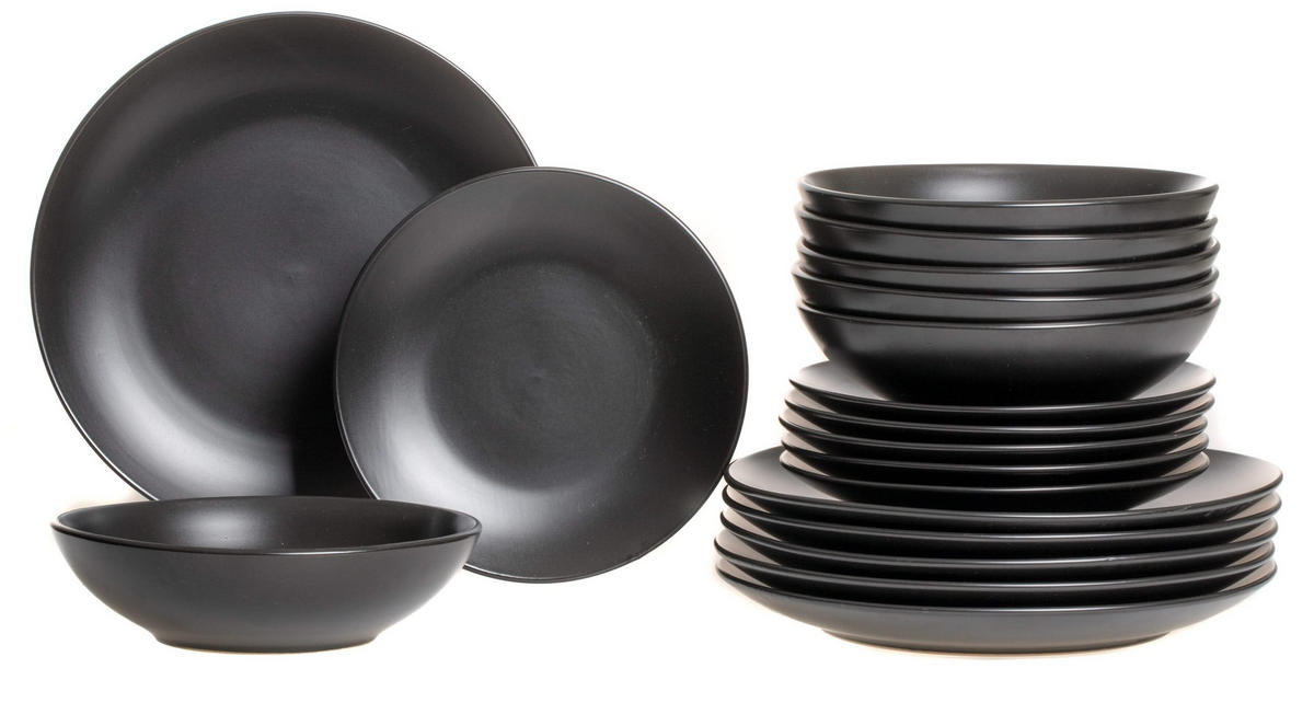 GESCHIRRSET18-TEILIG GESCHIRRSETBlack Tie - 18-teilig / 6 Personen - 6 Frühstücks-/Dessertteller, 6 tiefe Teller und 6 ESSTELLER - Schwarz, Keramik (2/2/1cm) - Studio Tavola