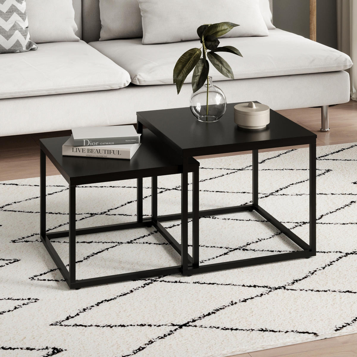 COUCHTISCH 2ER Set quadratisch Schwarz - Schwarz, Holzwerkstoff (50/50/43cm) - Home Collective