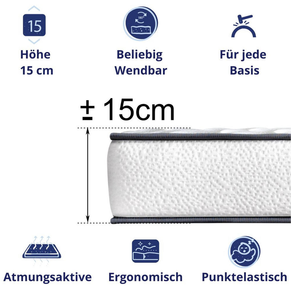 KALTSCHAUMMATRATZE New York H3/H4 105x190 - Weiß, Textil (105/190cm) - Dagostino Home