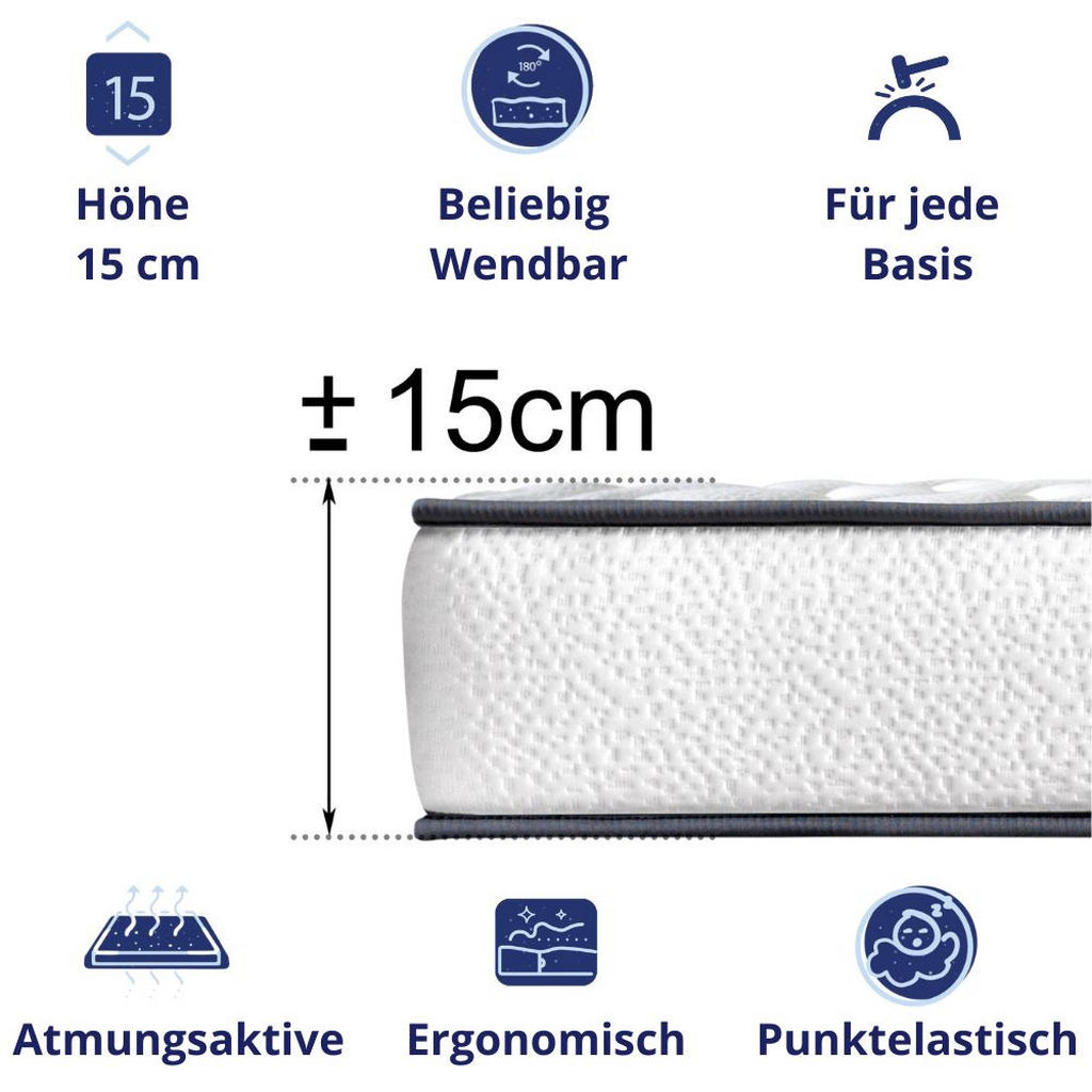Thumbnail - Dagostino Home Kaltschaummatratze, Weiß, Textil, Mode, H3 + H4, Füllung: Kaltschaum, Rechteckig, 160x190 cm, Oeko-Tex® S...