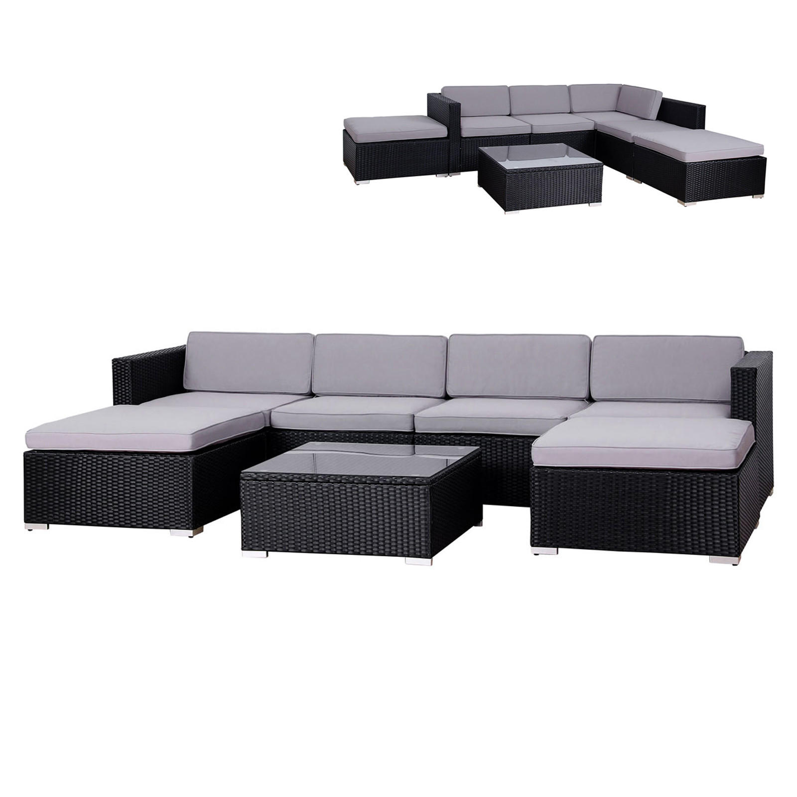 LUGANO Polyrattan Lounge Schwarz - Schwarz/Grau, Kunststoff - SVITA