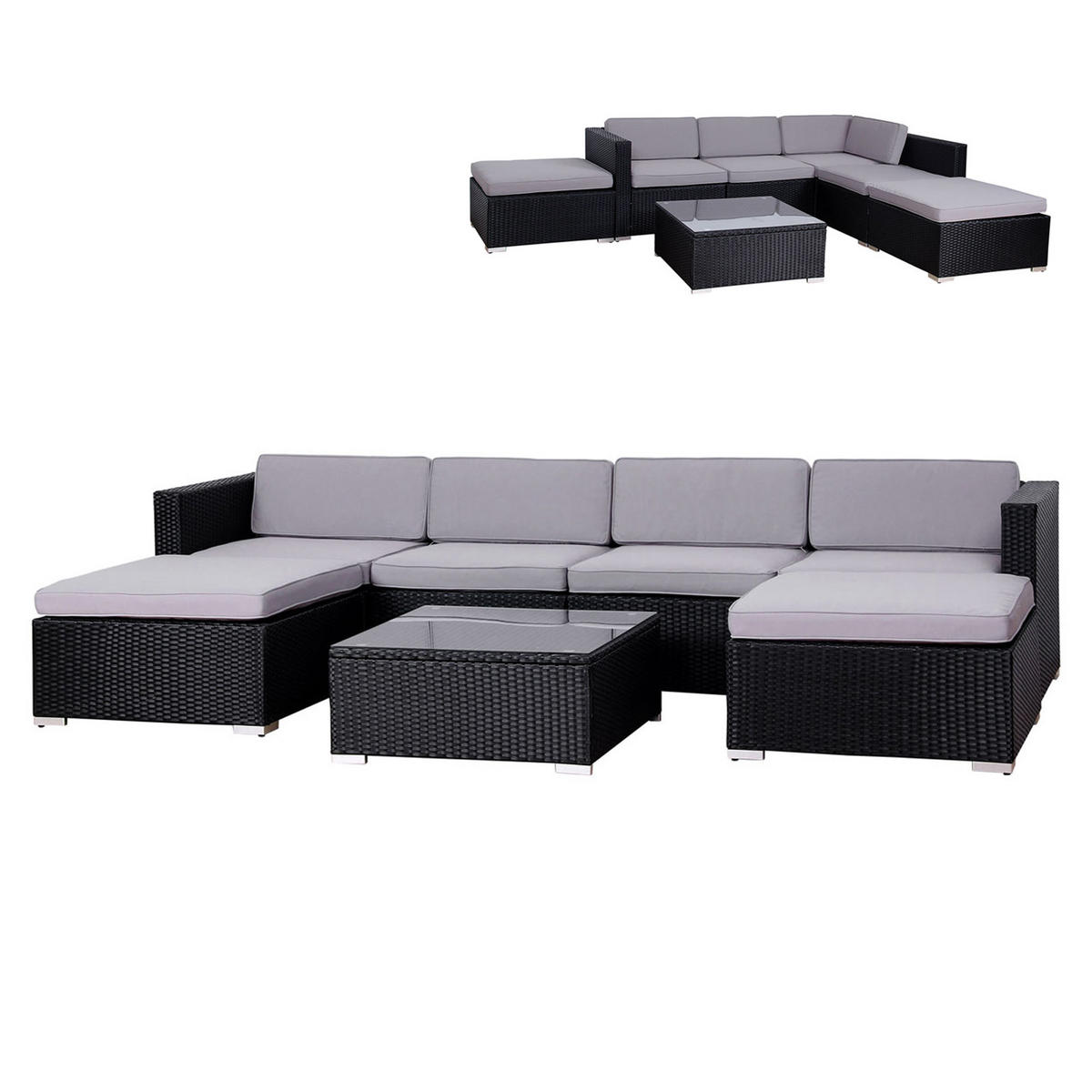 LUGANO Polyrattan Lounge Schwarz - Schwarz/Grau, Kunststoff - SVITA