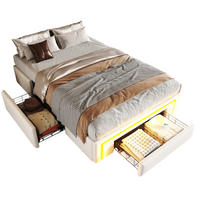 POLSTERBETT 90/200 cm mit Schubladen, LED-Lichtleiste und Metallrahmen, Weiß - Weiß, Textil (90/200cm) - Redom