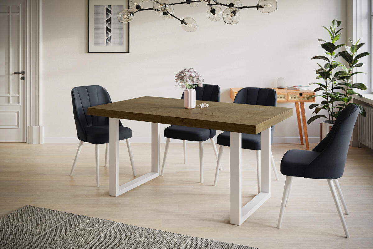 ESSZIMMERTISCH LOFT-U 200X100X77 cm, Farbe: LEFKAS, mit Metallbeinen in Farbe Weiß - Dunkelbraun/Weiß, Holzwerkstoff (200/100/77cm) - Alpi-Möbel