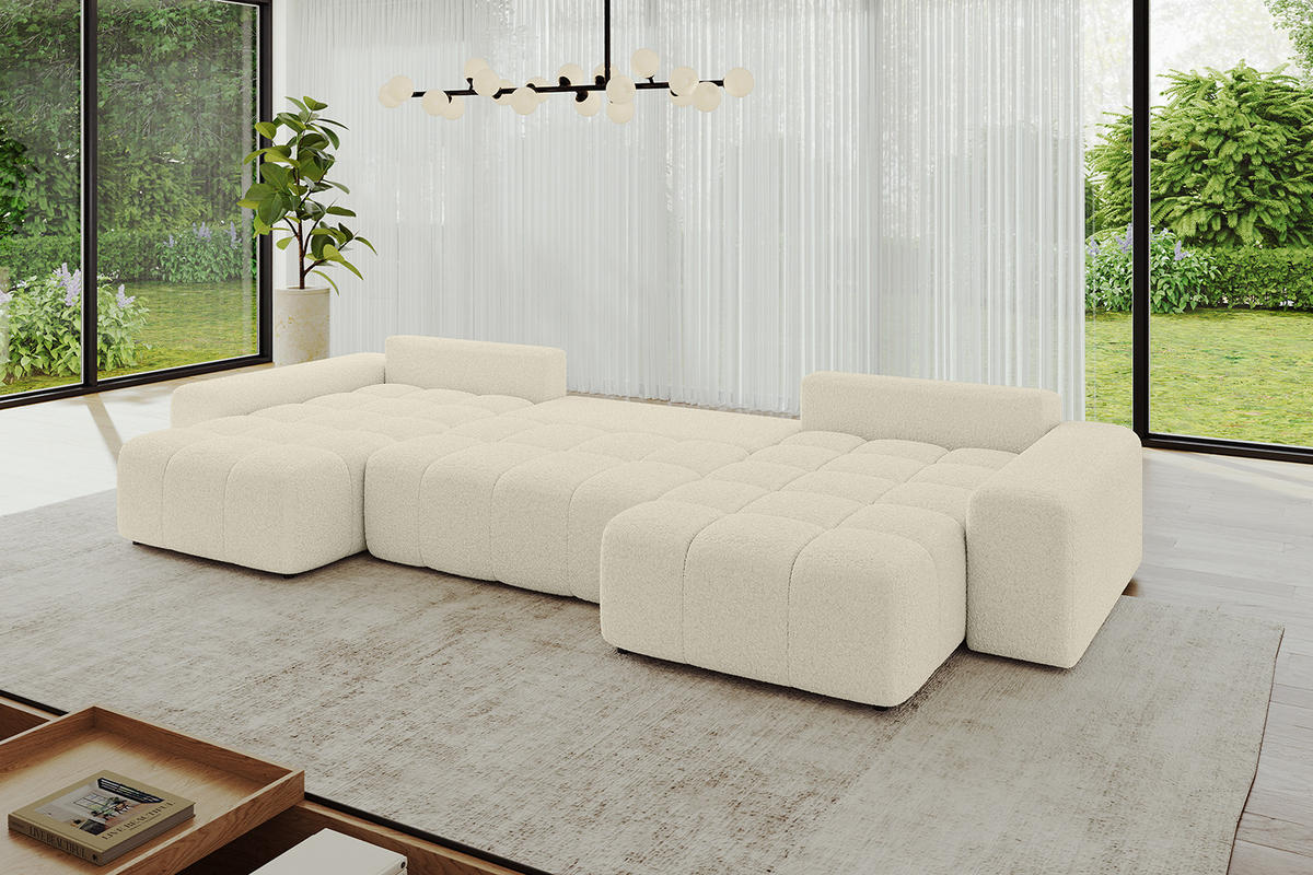 WOHNLANDSCHAFT ENIL-U 390x175x84 Beige Bouclé - Beige, Holzwerkstoff/Kunststoff (390/84/175cm) - ALTDECOR