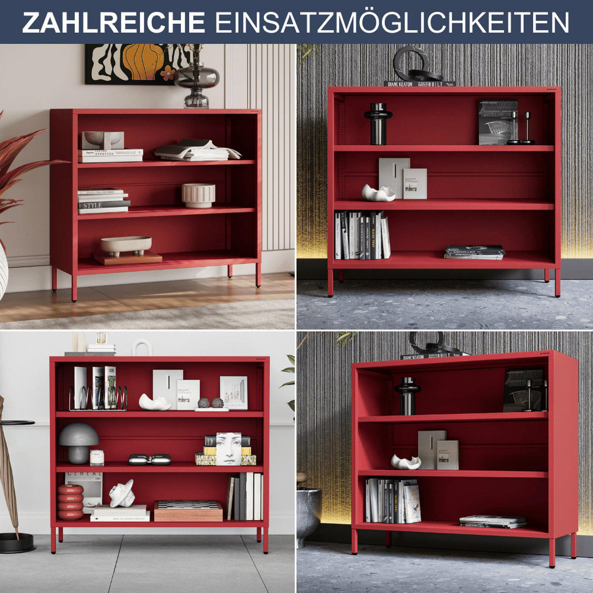KOMMODE Metall offen LUCA 4 Ebenen 90x100x35cm Rot - Rot, Metall (100/90/35cm) - Jan Nowak